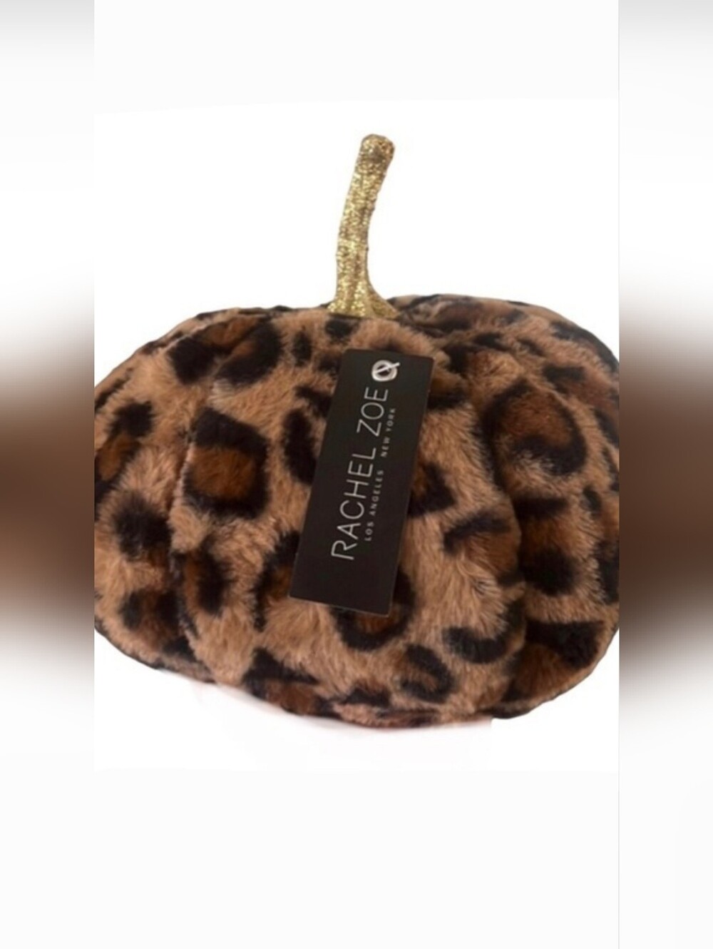 Rachel Zoe 8” leopard animal print gold stem plush‎ pumpkin home decor new